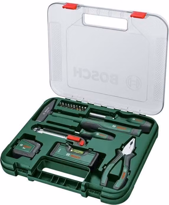 Set di utensili manuali universali Bosch, 17 pezzi, set di riparazione versatile, nero