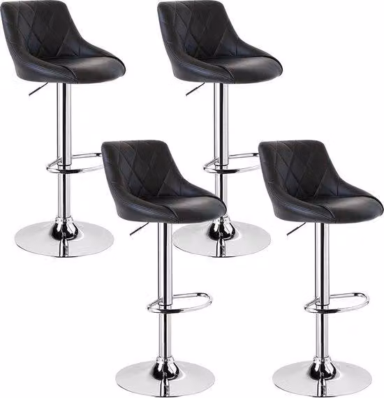 Set di sgabelli in Pelle finta con seduta - Regolazione in altezza 60-82 cm - Girevoli - Nero, 26x35x38 cm
