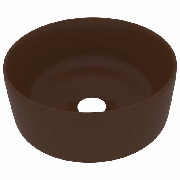 Lavandino Lusso Rotondo Marrone Scuro Opaco 40x15cm in Vetroceramica