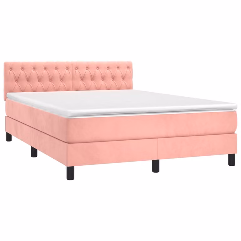 Giroletto a Molle con Materasso Rosa 140x190 cm in Velluto