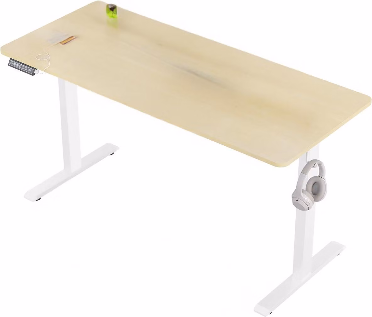 Happiq Scrivania elettrica regolabile in altezza - Scrivania ergonomica per casa e ufficio con porta di ricarica USB e funzione di archiviazione - 140x60 cm, rovere