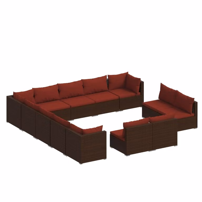 Set Divani da Giardino 13 pz con Cuscini in Polyrattan Marrone
