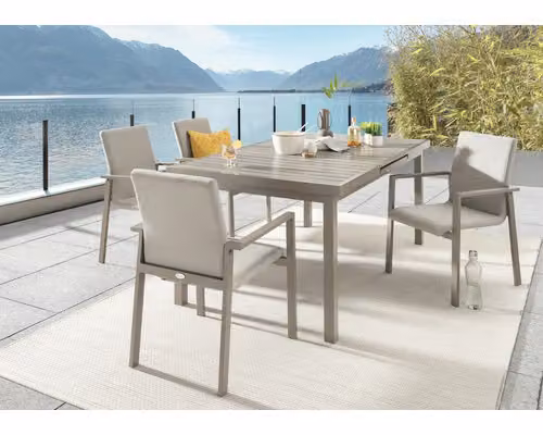 Gruppo di sedute Destiny TORINO IMOLA 4 poltrone impilabili+tavolo 165/215x100x75cm allungabile