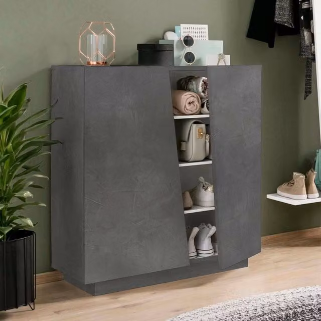 Scarpiera Apetta, Made in Italy, a 2 ante, Portascarpe da ingresso, Mobile multiuso, cm 80x38h86, Grigio Ardesia
