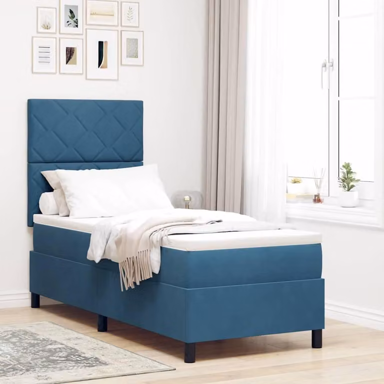 Maison Exclusive - Letto boxspring a LED con testiera blu scuro 80 x 200 cm in velluto