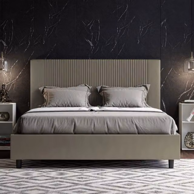 Letto imbottito Letto Matrimoniale alla Francese 150x210 cm Goya - Similpelle,Senza rete,Cappuccino