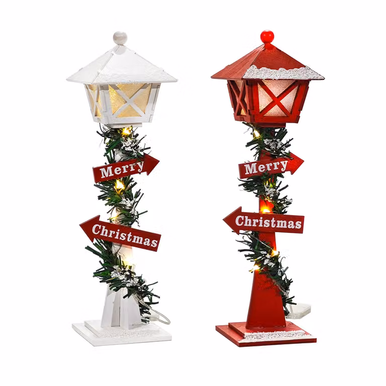 Lampione Natalizio Luminoso Merry Christmas VESTIAMO CASA, Rosso e Bianco, Altezza: 29,5 cm