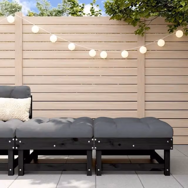 Set di 2 poggiapiedi da giardino vidaXL in legno di pino nero con cuscini antracite – 1