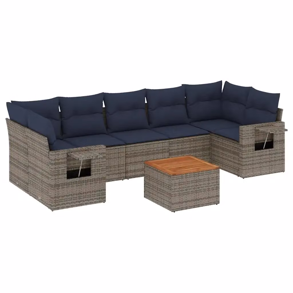 Set di Divani da Giardino a L con Polyrattan e Cuscini vidaXL, Grigio e Blu – 2