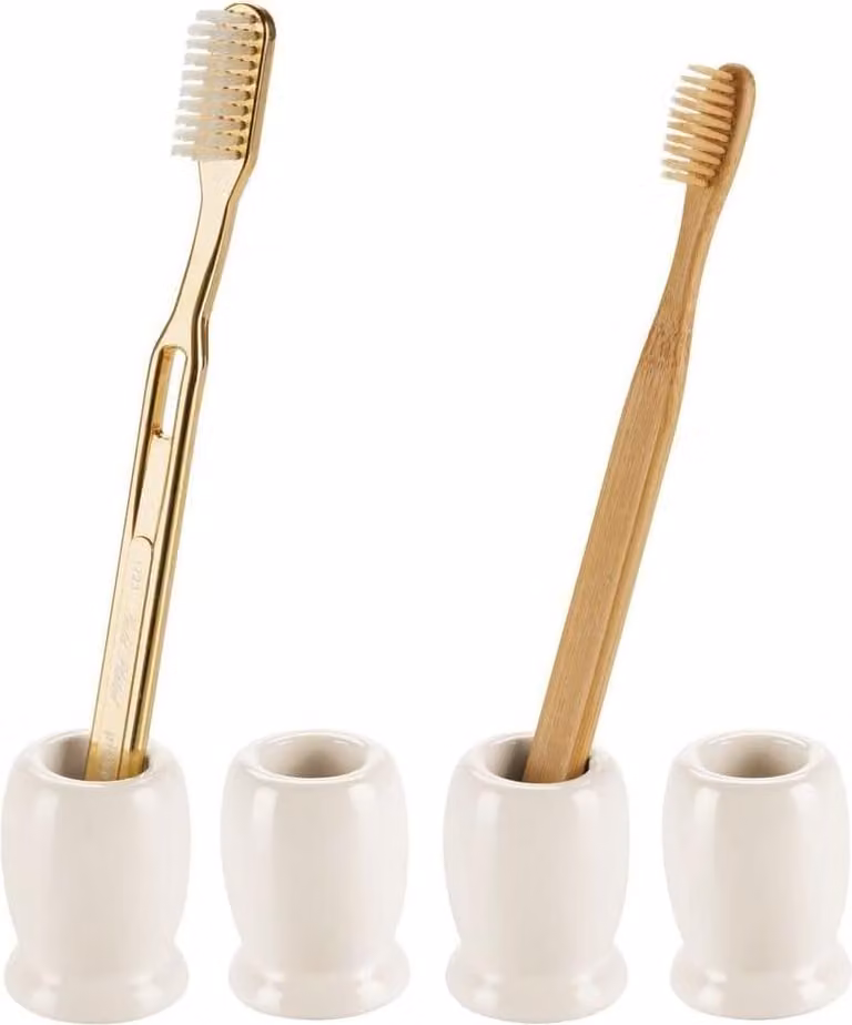 Portaspazzolino in Vetroceramica - crema, 4 pezzi