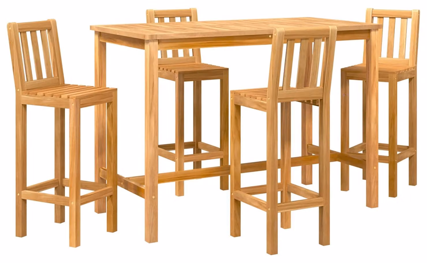 Set da esterno per bar, 5 pezzi, in legno massello di teak naturale