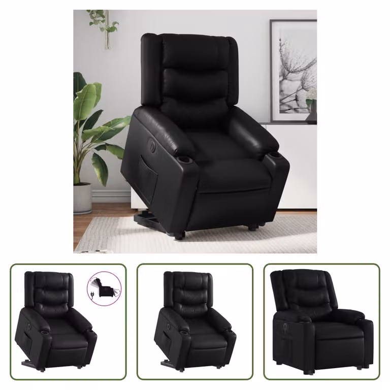 The Living Store Poltrona relax con supporto elettrico in Pelle finta nera