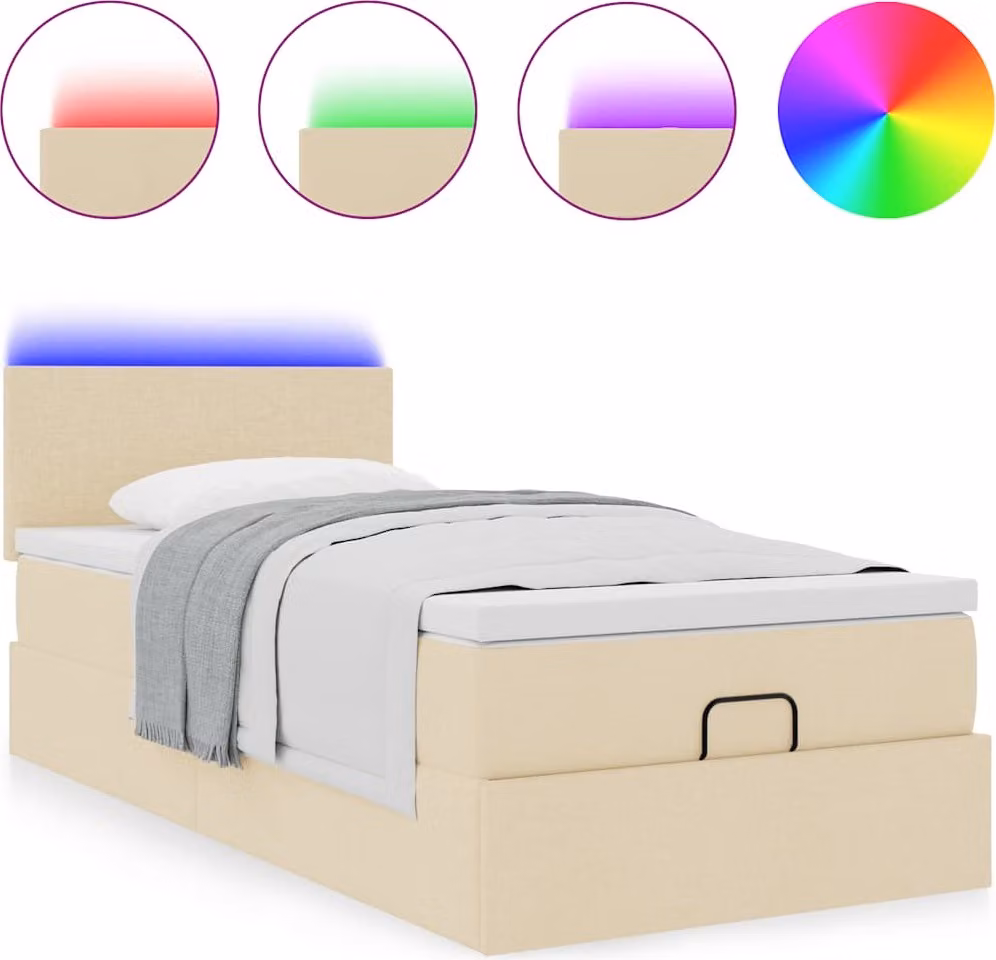 Struttura Letto Pouf con Materasso Crema 90x190 cm in Tessuto