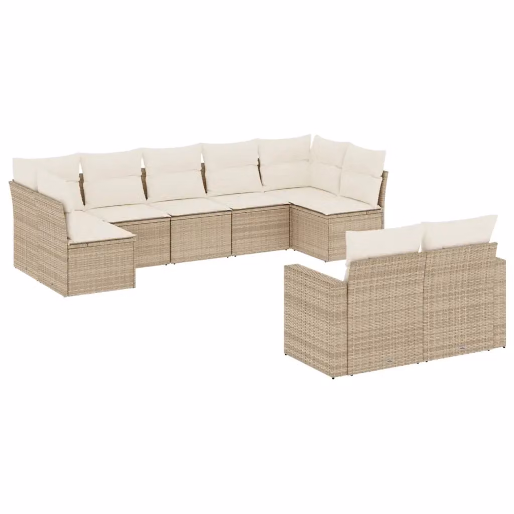 Set Divano da Giardino Moderno VIDAXL in Polyrattan Beige con 9 Cuscini a Forma di L – 2