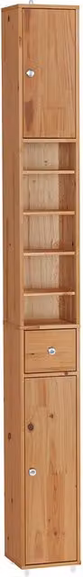 Colonna Salvaspazio SoBuy per Bagno e Corridoio, Armadietto Moderno in Legno e MDF con Ripiani Regolabili e Cassetto, Colore Marrone, L/P/H: 20 x 20 x 180 cm – 1