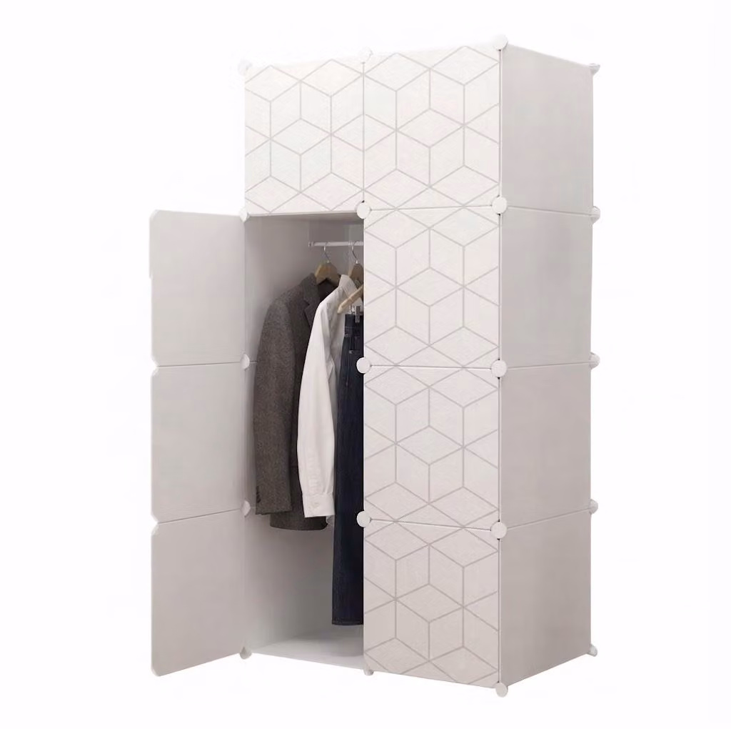 Armadio modulare geometrico per abiti, organizer per guardaroba, bianco, grande e capiente