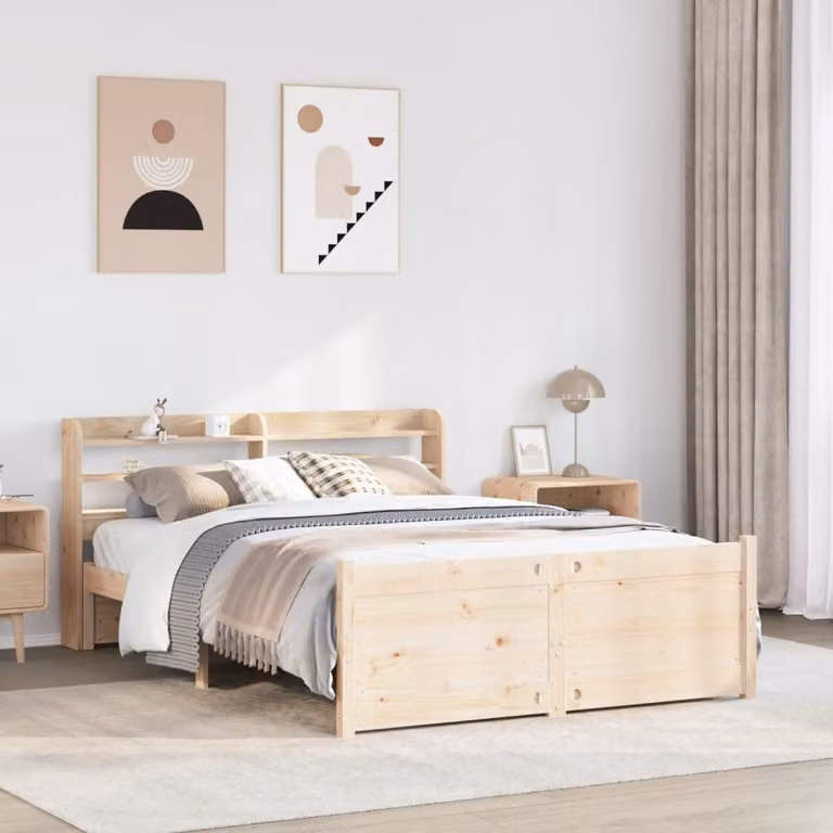 vidaXL Letto in Legno Massello di Pino Marrone con Testiera e Scomparti Laterali 150x200 cm