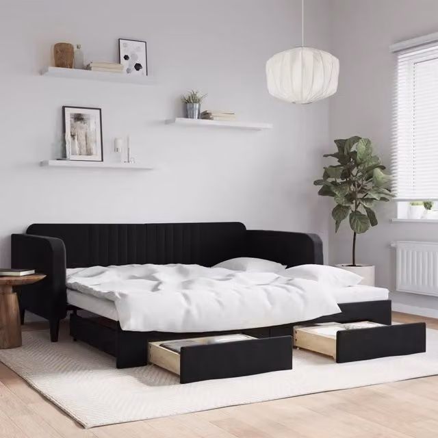 Divano Letto Estraibile vidaXL in Velluto Nero con Cassetto per Soggiorno e Camera da Letto L/P/H: 223 x 100 x 75 cm