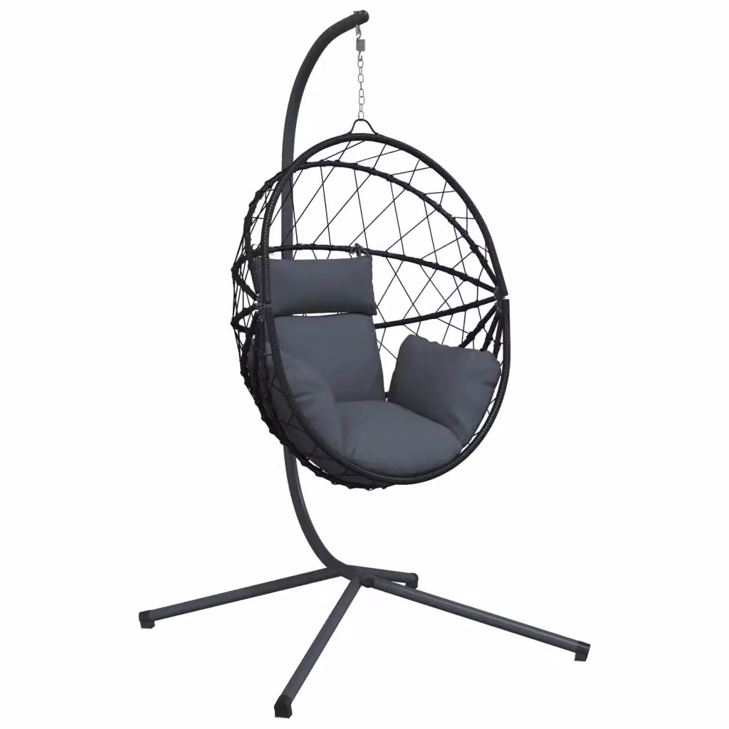 Sedia a Uovo Sospesa vidaXL con Supporto in Acciaio Antracite e Polyrattan, Completa di Cuscini in Tessuto Resistente ai Raggi UV, H 197 x L 104 x P 100 cm – 2