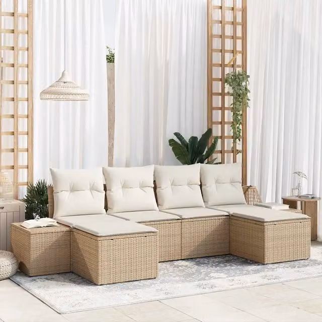 Set Divano da Giardino 6 pz Beige polyrattan 3347171