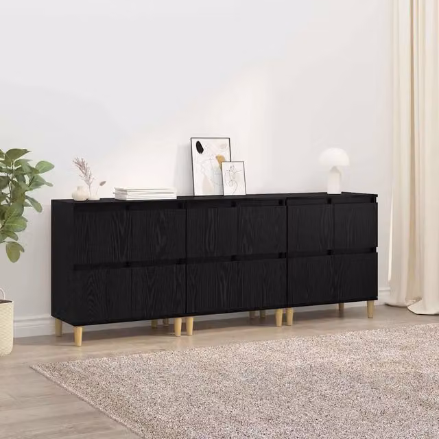 Set di 3 credenze moderne vidaXL in rovere nero, L/P/H: 60 x 35 x 70 cm