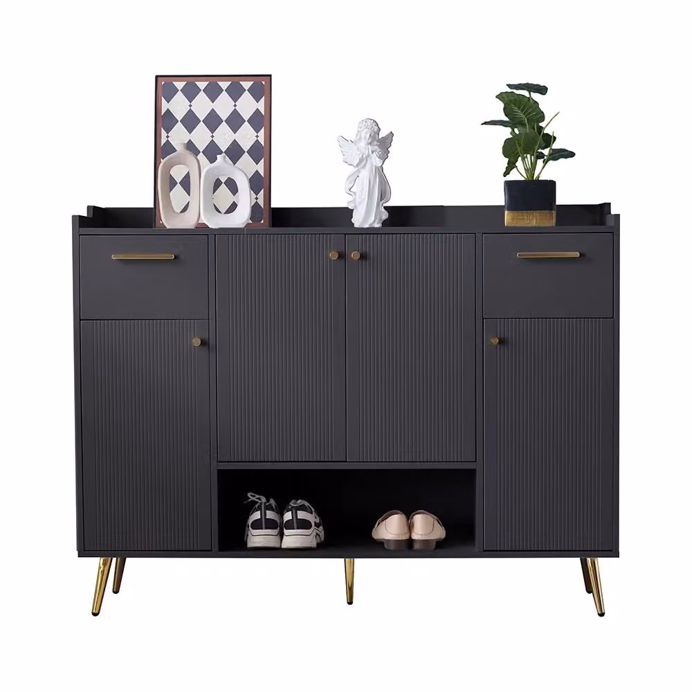 Armadio porta scarpe Xylo nero con 4 ante e 2 cassetti L: 130 cm, P: 37 cm, H: 100 cm – 2