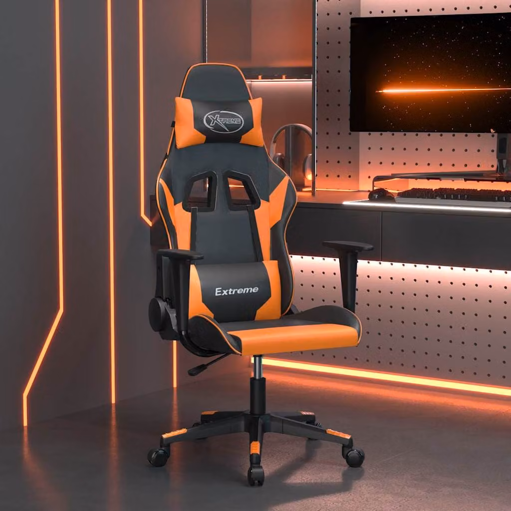 Sedia da Gaming vidaXL in Similpelle Nero e Arancione con Poggiatesta e Ruote