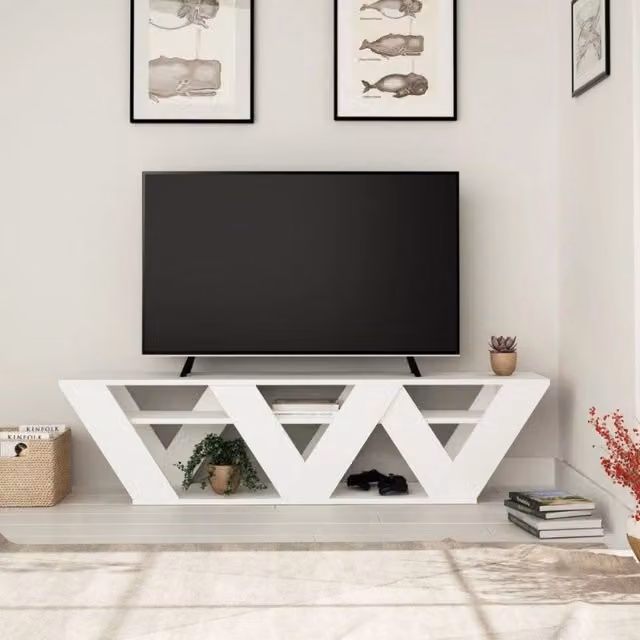 Porta TV Ralla EFFEZETA colore bianco in legno, design moderno per il tuo soggiorno, L: 158 cm, P: 30 cm, H: 40 cm – 1