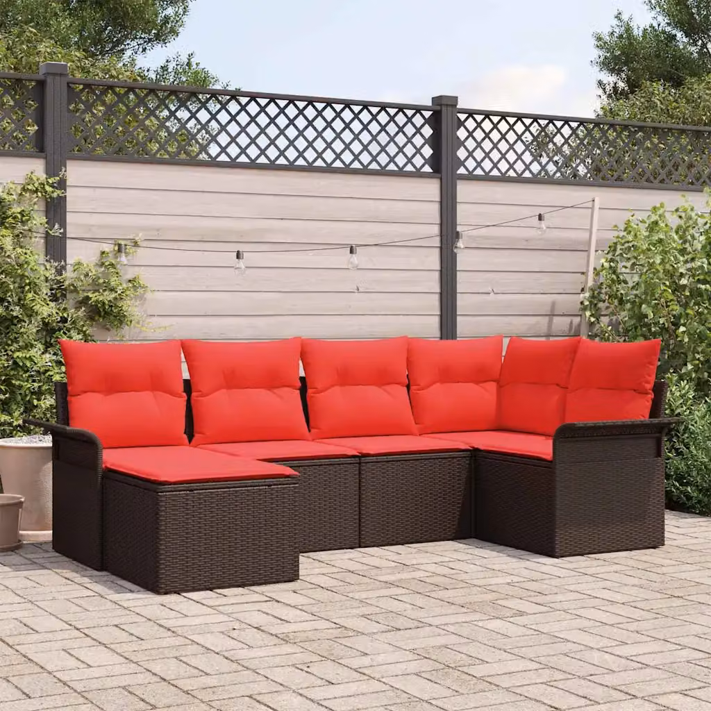 Set Divano da Giardino L-Shape vidaXL in Polyrattan Marrone con Cuscini e Ottoman