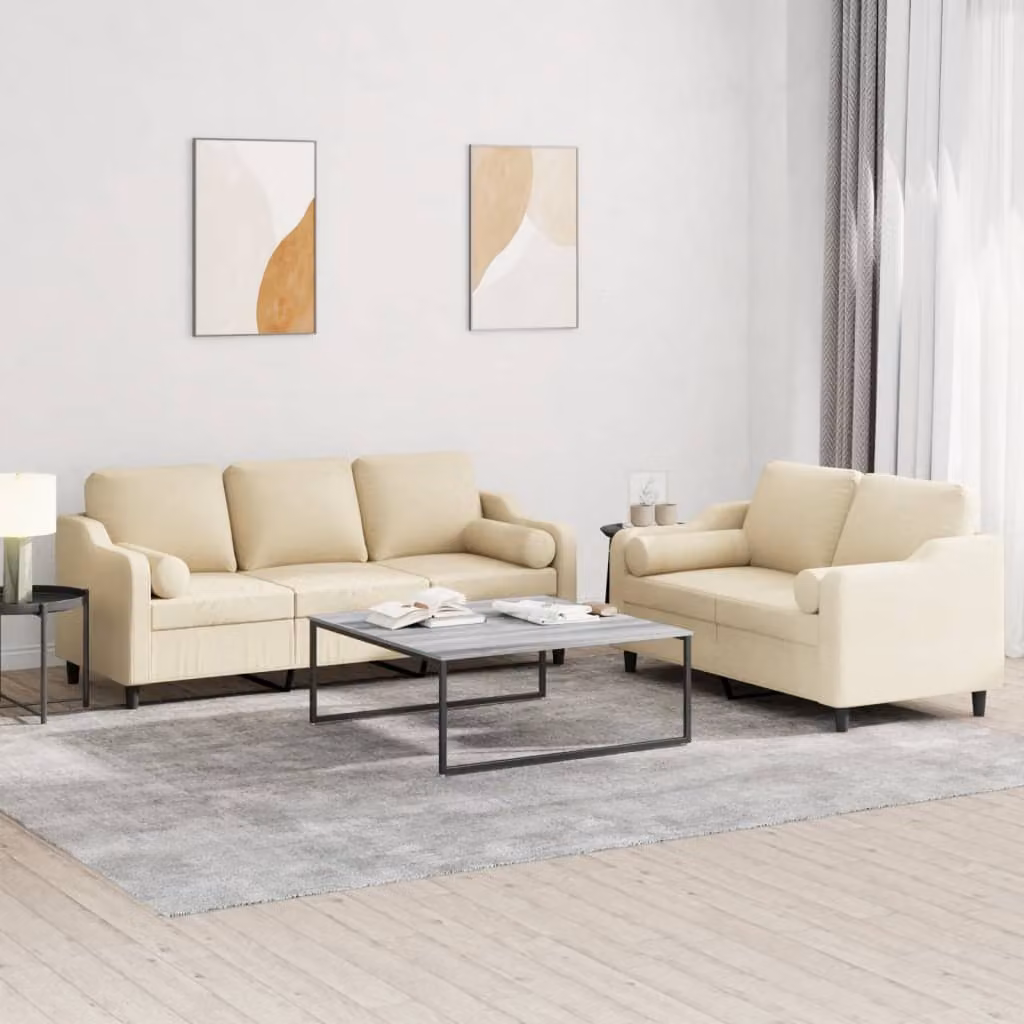 Maison Exclusive - Set divano a 2 posti con cuscini in tessuto color crema
