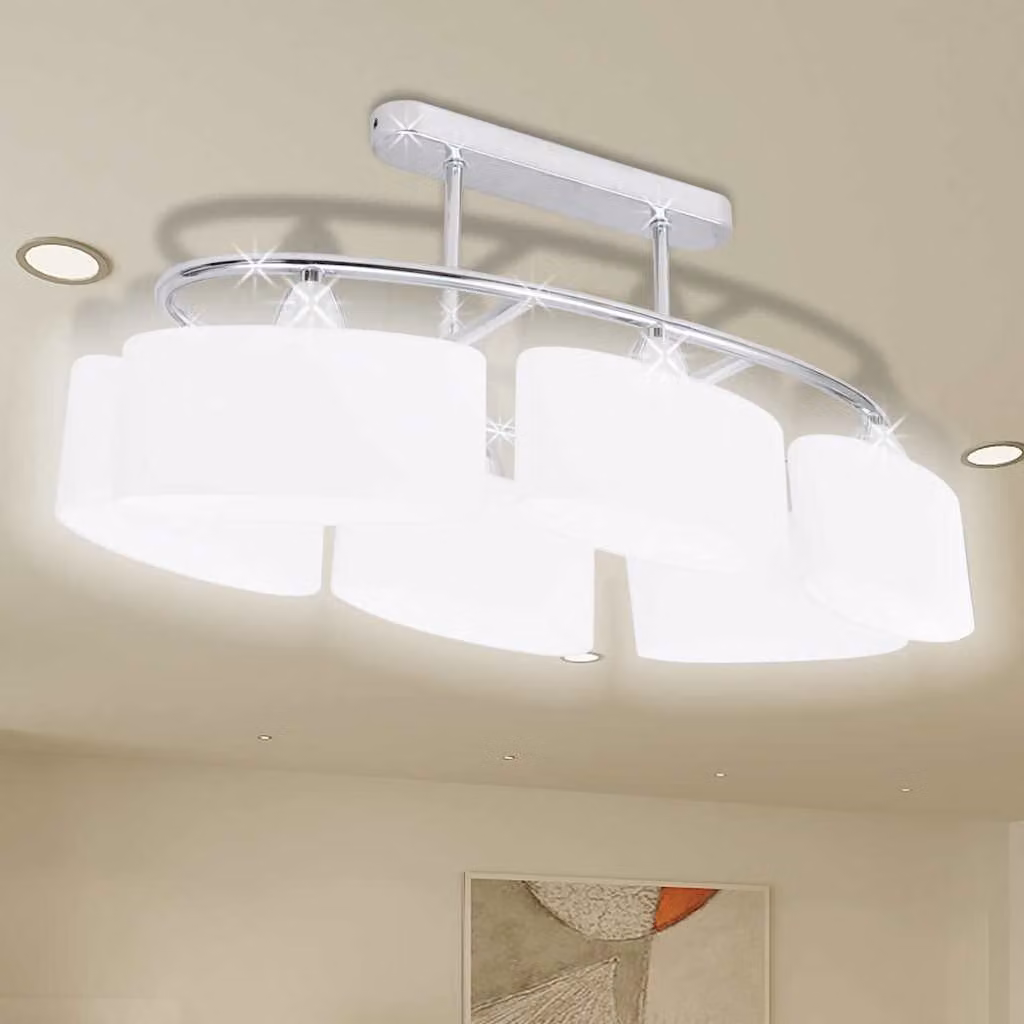 vidaXL Lampada da Soffitto Moderna in Metallo e Vetro Bianco e Cromo con 6 Portalampada E14