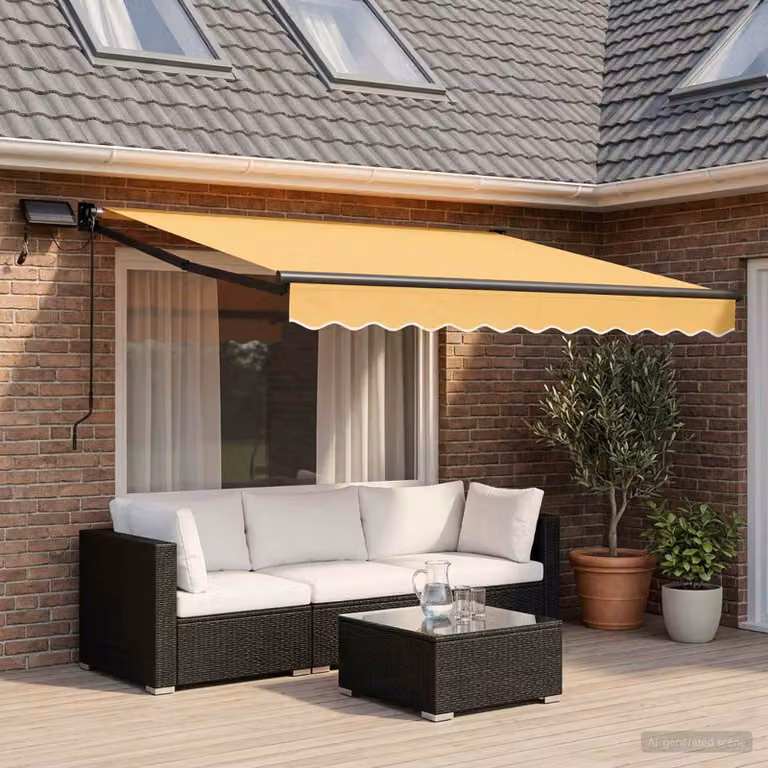 Tenda retrattile manuale con LED vidaXL in colore sabbia con struttura in acciaio e poliestere