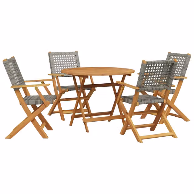 Set Pranzo da Giardino 5pz | Set Salotto da Giardino Grigio Polyrattan e Legno Massello