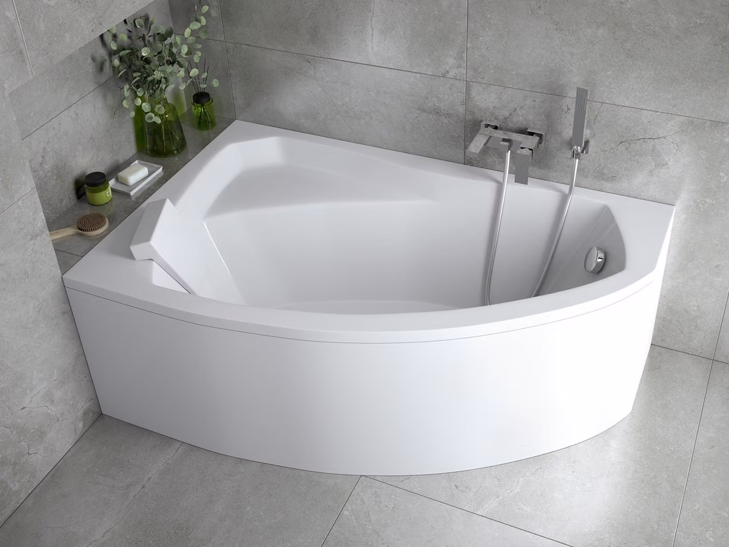 Vasca da bagno angolare 160x100 sinistra con grembiule in acrilico, set di scarico e piedini GRATUITI | set completo 4in1 sifone originale per vasca da bagno in acrilico | BADLAND RIMA