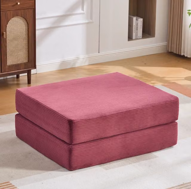 Pouf trasformabile in letto singolo in corduroy bordeaux; 109 x 95 x 43 cm
