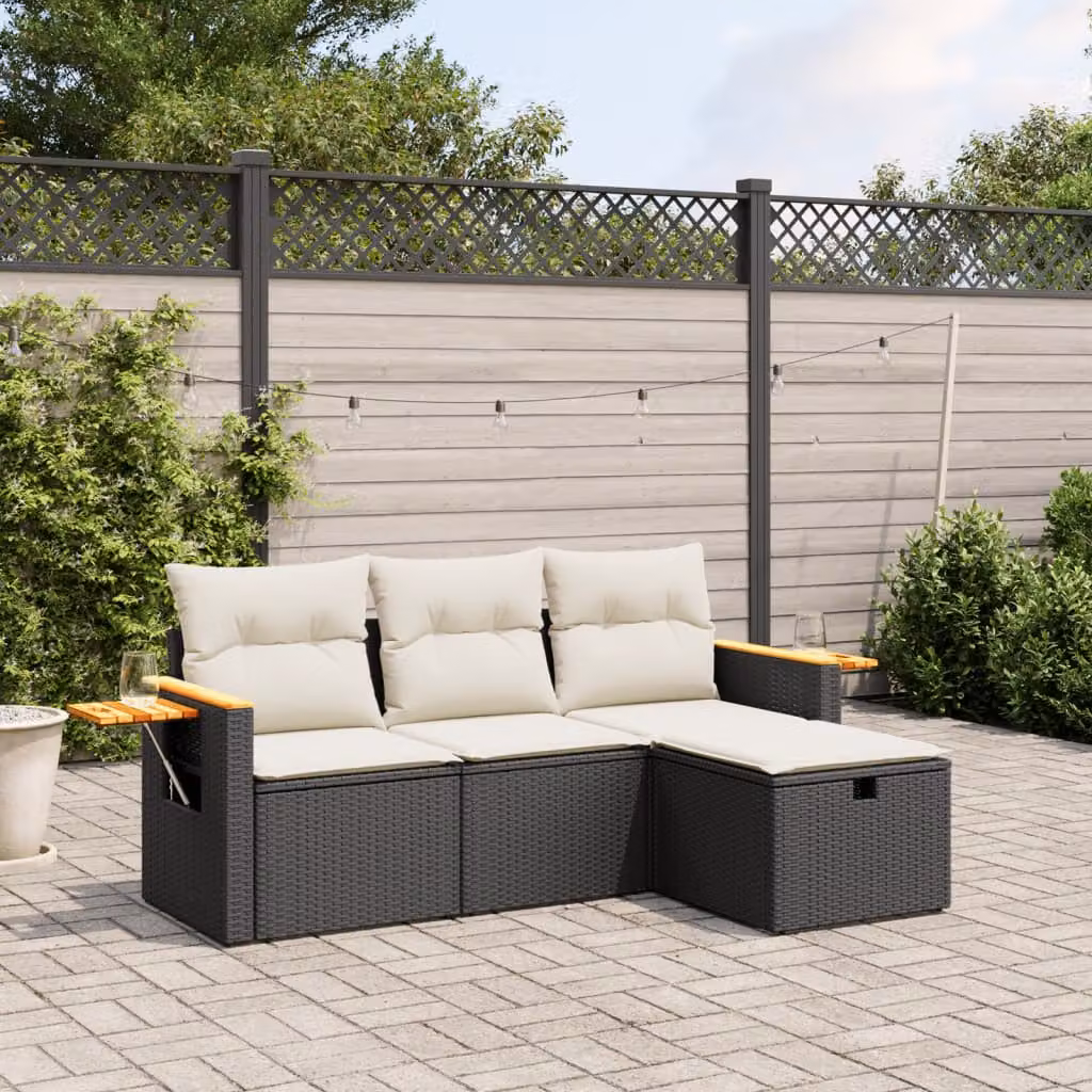 vidaXL Set Divani da Giardino a L con Cuscini, Struttura in Metallo e Polyrattan, Nero – 1