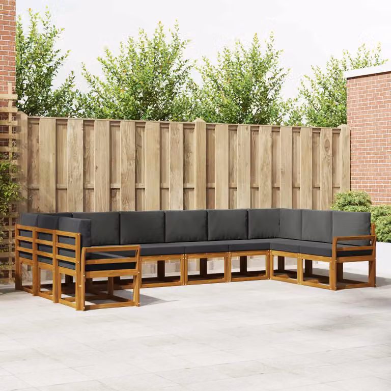 Set di divani da esterno vidaXL 10 pezzi in legno di acacia con cuscini, colore marrone e antracite, design moderno a forma di L per giardino e terrazza