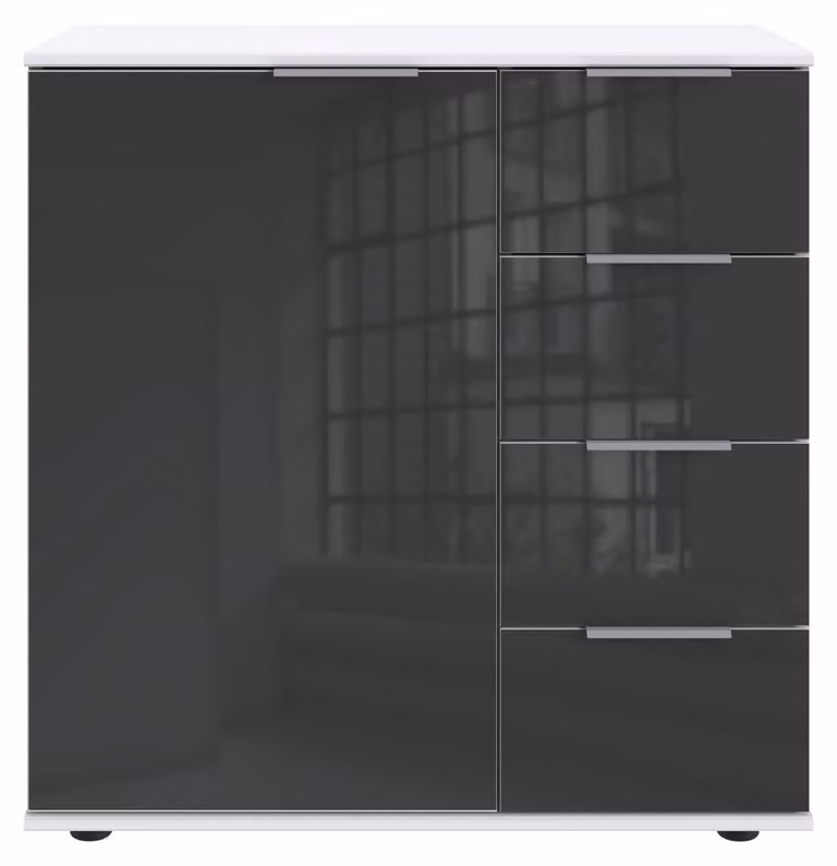 Credenza Easy Plus 82cm 82x41x83cm Colore selezionabile, vetro bianco/grigio