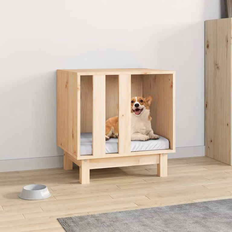 Cuccia per cani vidaXL in legno di pino naturale, colore marrone e beige, L 50 cm x P 40 cm x H 52 cm