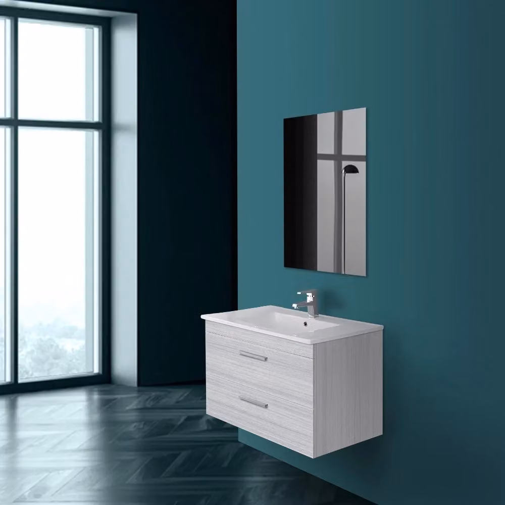 Mobile bagno sospeso INBAGNO grigio con armadietto specchio e cassetti soft-close L: 80 cm, P: 45 cm, H: 50 cm – 2