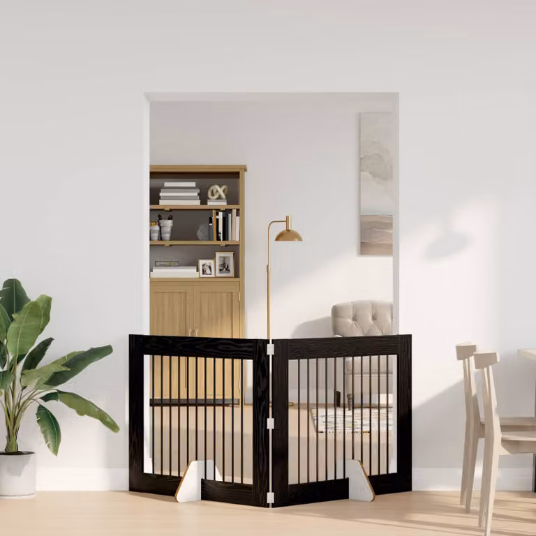 Cancello per cani pieghevole vidaXL con 2 supporti, colore Nero Rovere