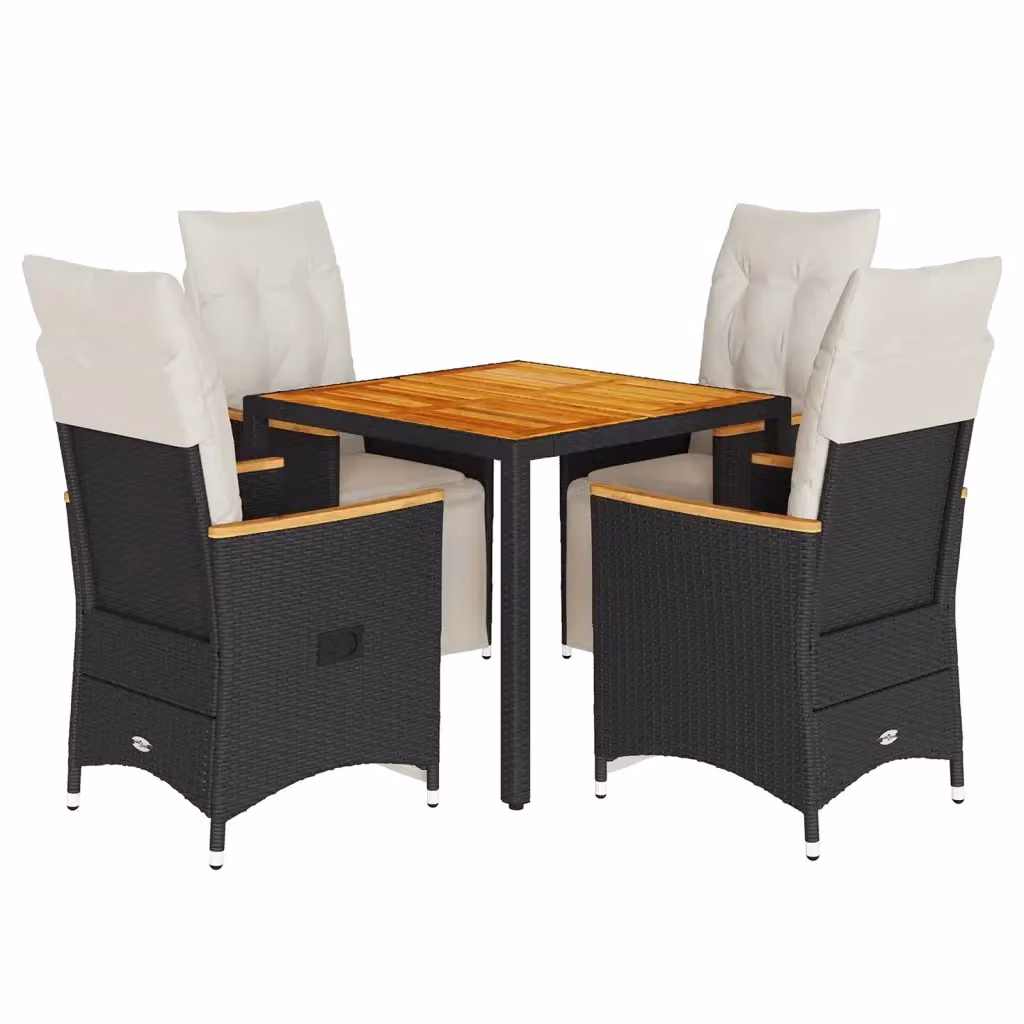 Set Bistrò da Giardino vidaXL in Legno di Acacia e Polyrattan Nero e Bianco, 5 Pezzi – 2