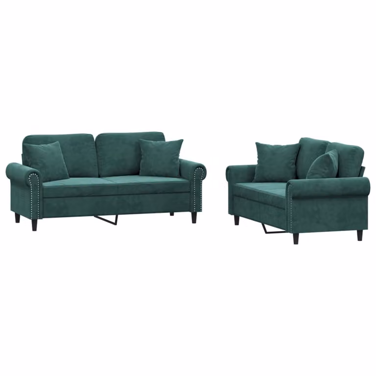 Set di Divani 2 pz con Cuscini Verde Scuro in Velluto
