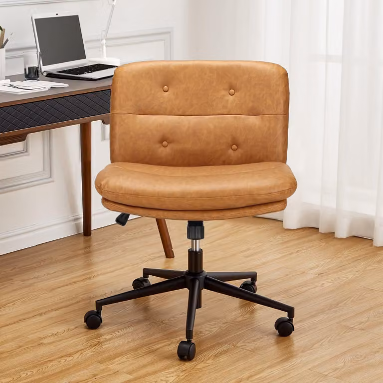 Sedia da ufficio ergonomica senza braccioli – Sedia girevole con ruote – Marrone