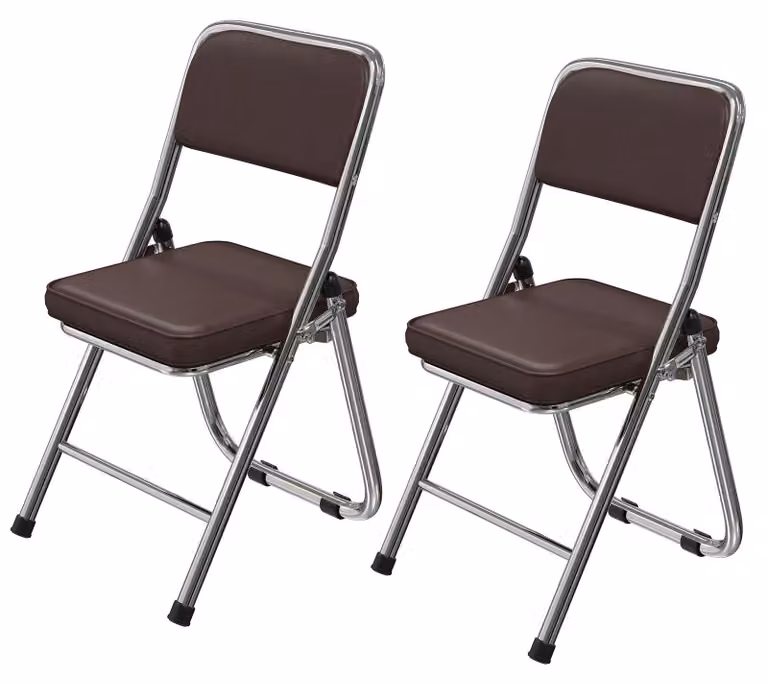 Set di 2 sedie da pranzo pieghevoli - Sedia per conferenze pieghevole - Rivestita in ecopelle, struttura in acciaio - Imbottitura confortevole - 45x46x82 cm - Marrone
