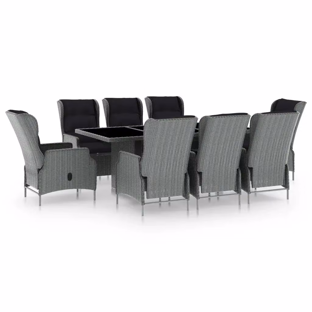 Set da pranzo da giardino vidaXL in polyrattan con tavolo in vetro e 9 pezzi colore grigio e nero – 2