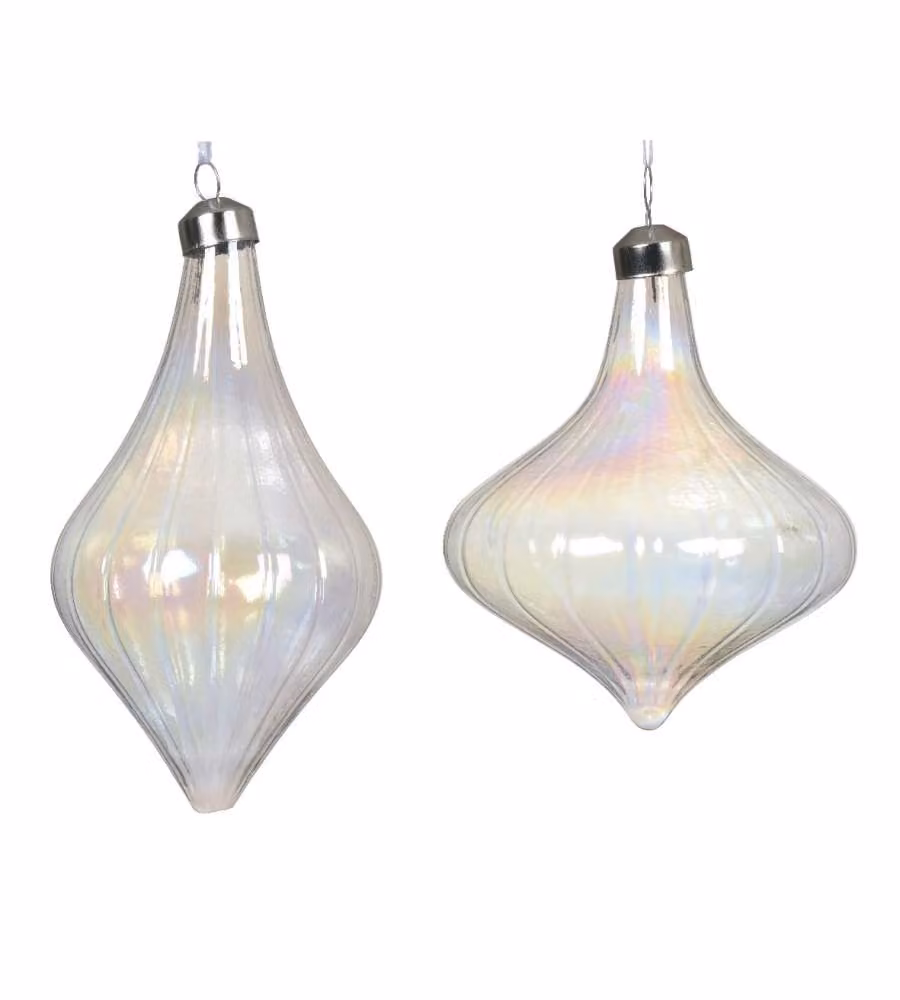 Decoris Pallina di Natale Elegante in Vetro con Nastro Bianco - 10 cm