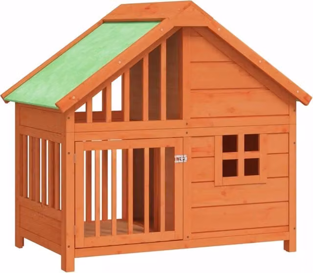 Cuccia per cani in legno massello di pino marrone e verde CFW8213715 L: 96 cm, P: 60,5 cm, H: 87 cm – 1