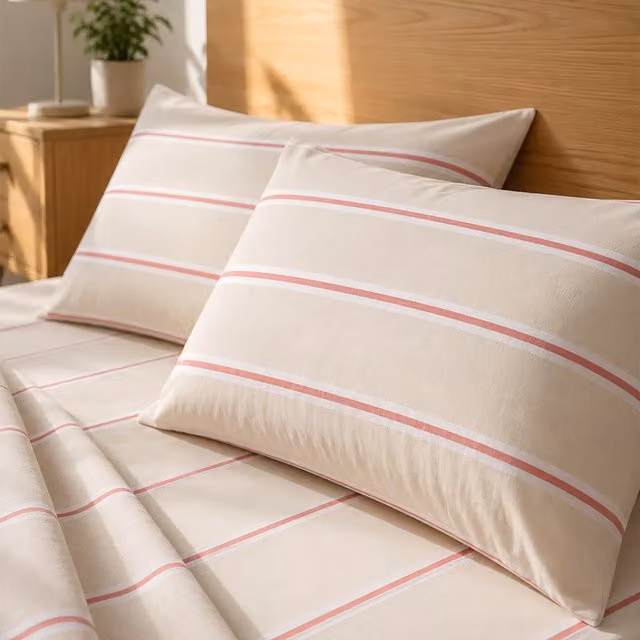 Coppia di federe KASANOVA in cotone traspirante a righe beige per adulti