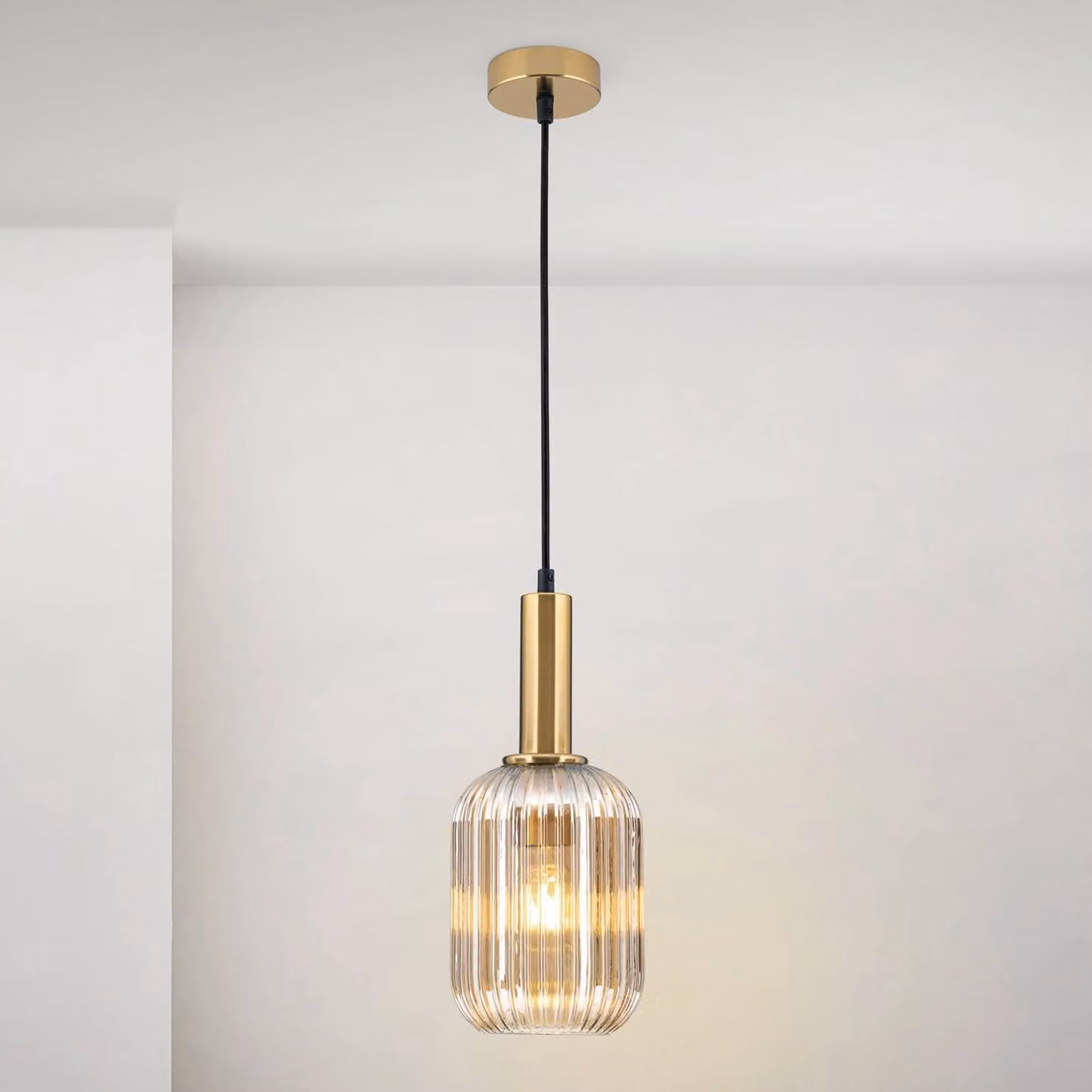 ORION Lampada a sospensione in vetro Carneval, dimmerabile, Crema / Ambra, Soggiorno / Sala da pranzo, Vetro, Lampada a sospensione